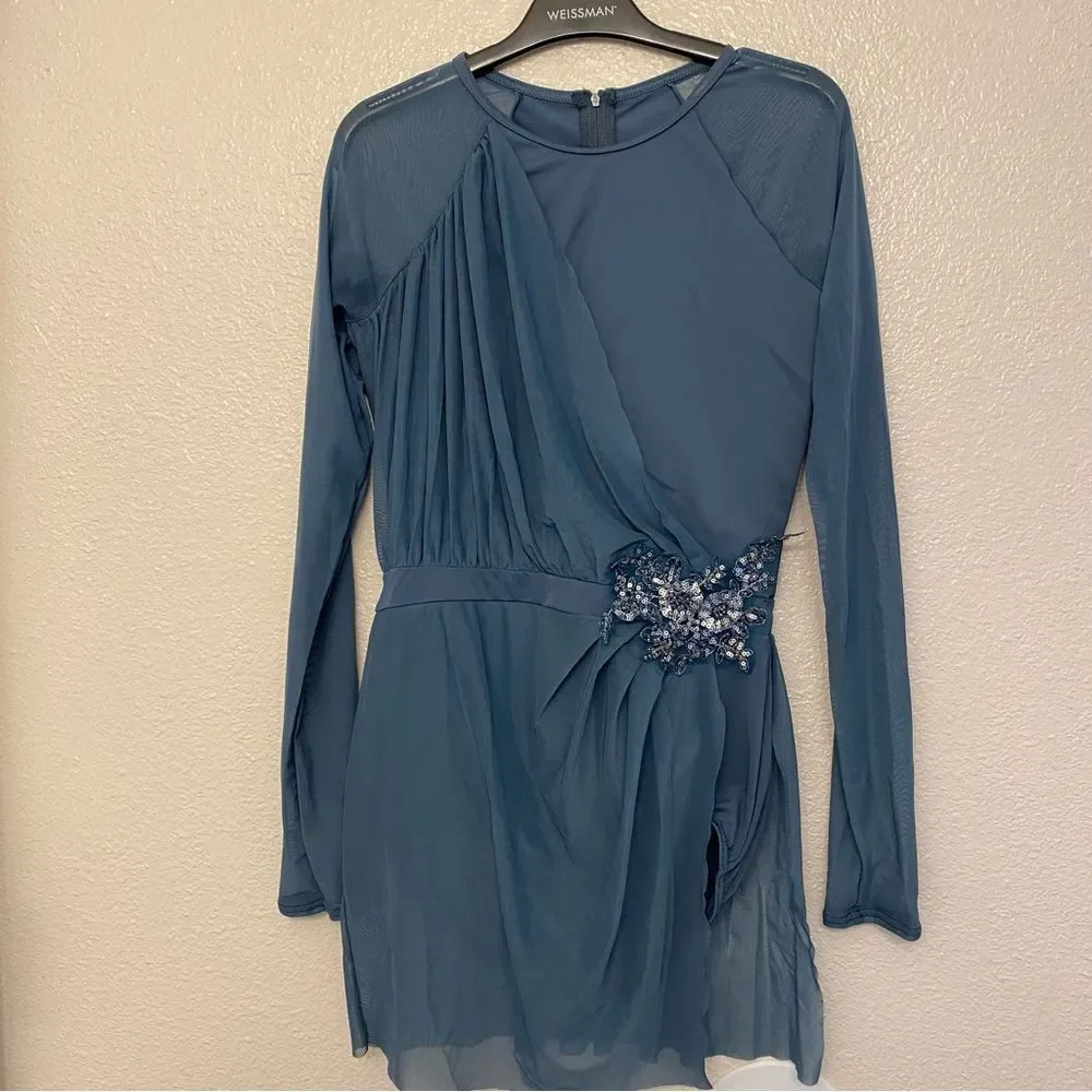 Weissman dance costume lyrical teal blue beaded Alone 13520 Adult MA